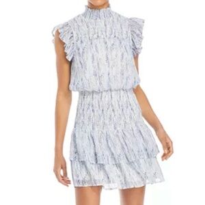 Aqua Light Blue Ruffled Smocked Mini Dress